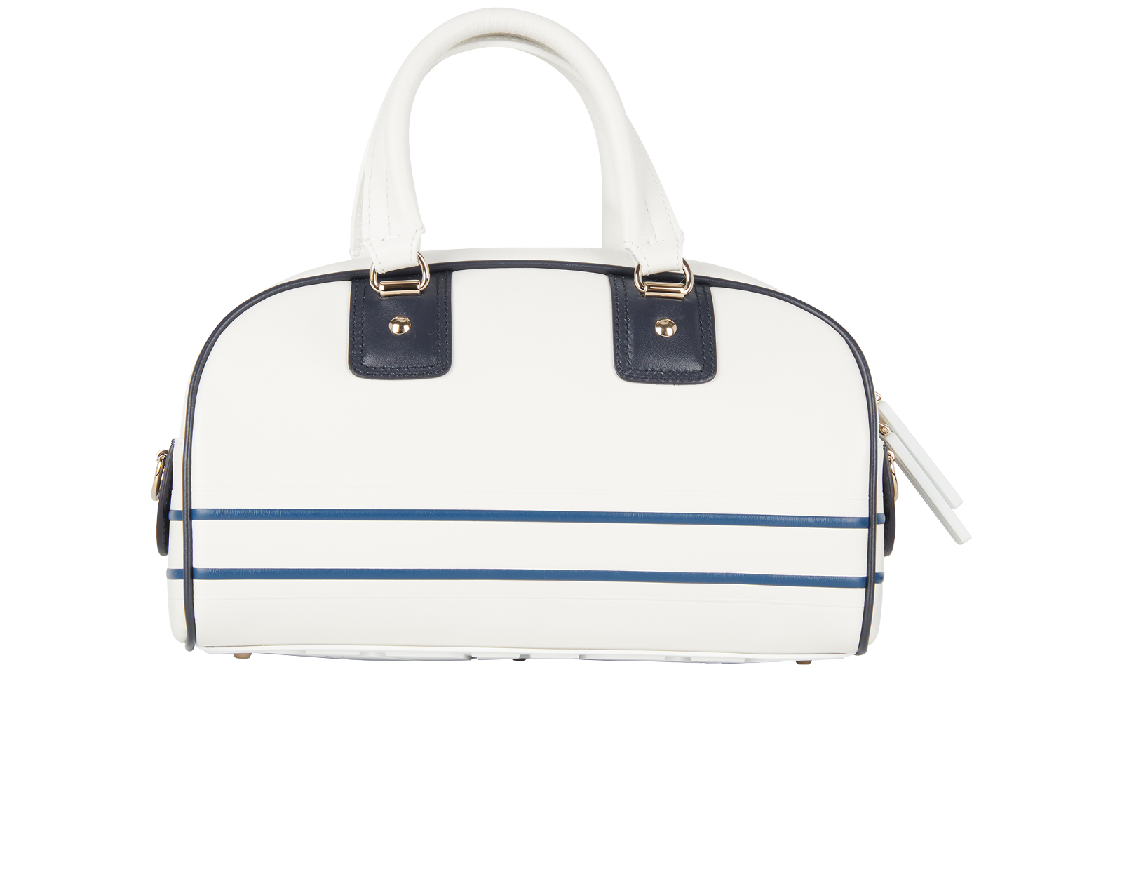 Small Bowling Bag, &pound;1,500, Handbags, Black/Blue/White, Brass/Leather, Back view
